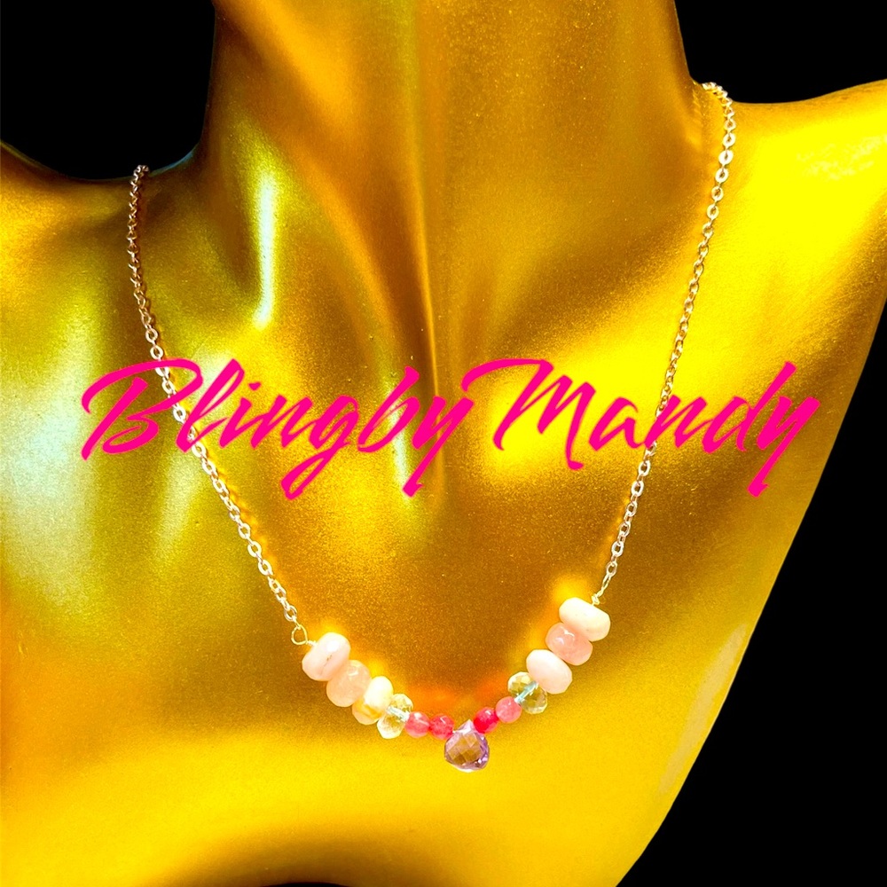 Stunning genuine gemstone necklace 16-17”